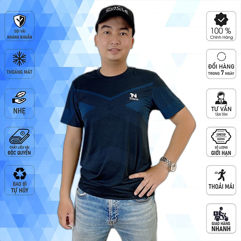 Áo thun nam vải chu kỳ họa tiết ẩn màu xanh navy đẹp cực mát TNANO - CT2207