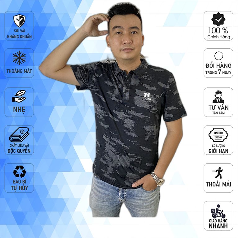 Áo thun nam cổ sơ mi màu rằn ri bụi PL2202