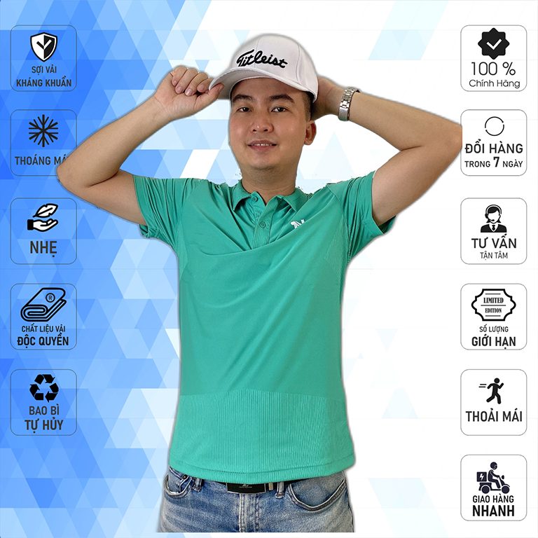 Áo thun Polo cổ sơ mi màu xanh ngọc TNANO - PL2205