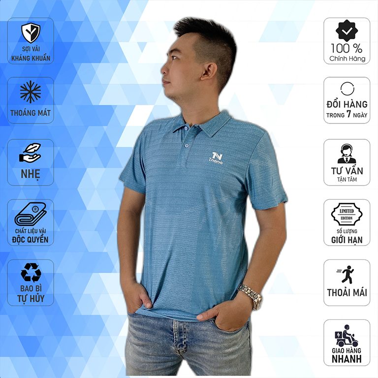 Áo thun Polo cổ sơ mi vải chu kì màu xanh da TNANO - PL2206